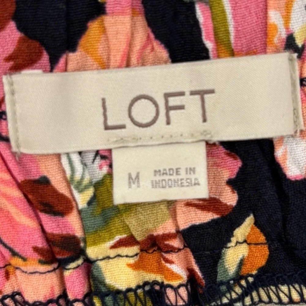 LOFT Floral Button Front Midi Skirt Black Pink Orange Botanical Print Size M - Picture 2 of 3
